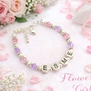 Personalised Flower Girl Pewter Name Bracelet