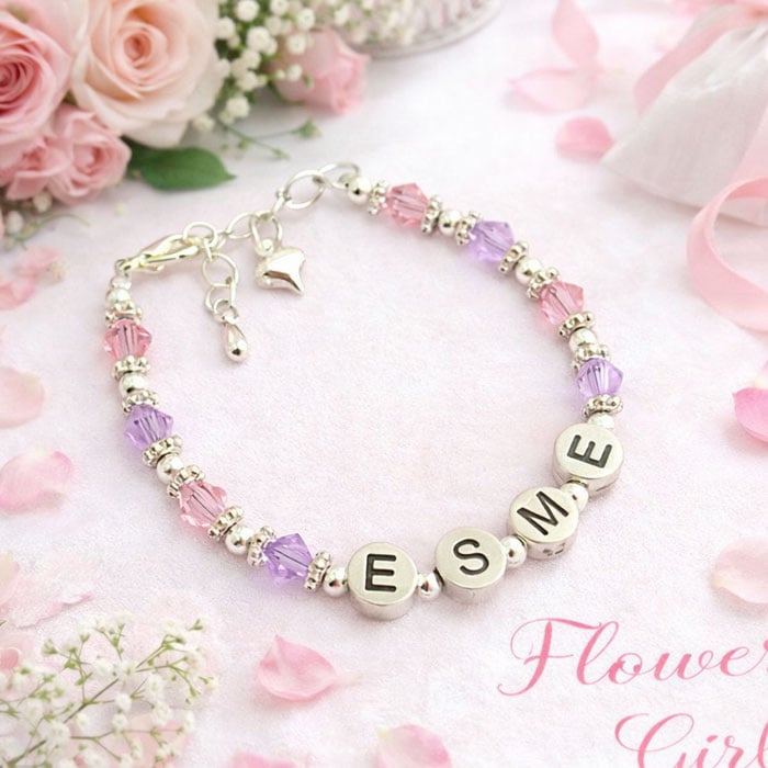 Personalised Flower Girl Pewter Name Bracelet