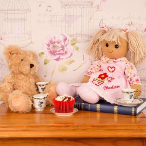Girl's Personalised Rag Doll Toy in Pink Floral Dress