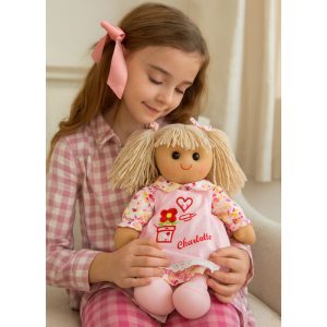 Girl's Personalised Rag Doll Toy in Pink Floral Dress