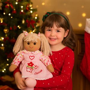 Girl's Personalised Rag Doll Toy in Pink Floral Dress