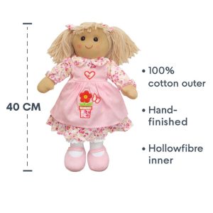 Girl's Personalised Rag Doll Toy in Pink Floral Dress