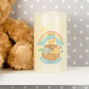 Personalised Noah's Ark LED Christening Candle Night Light