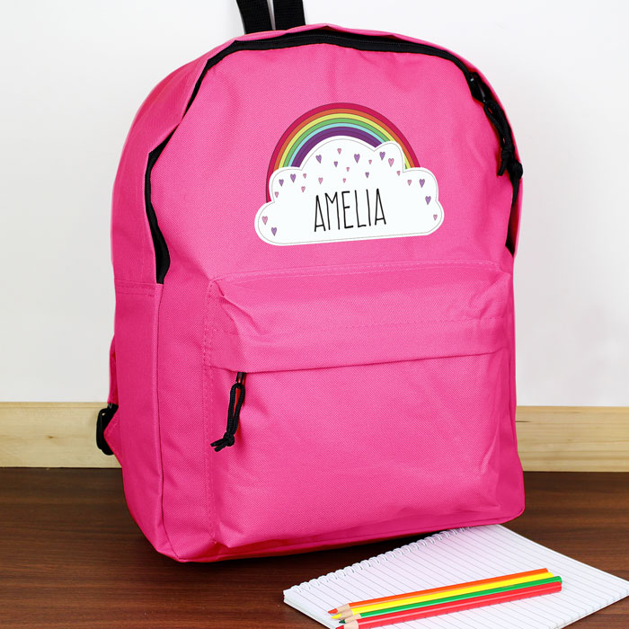 Personalised Rainbow Pink Backpack School/Nursery Bag