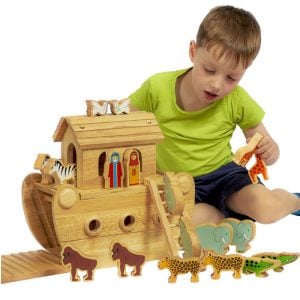 Junior Natural Wooden Noah's Ark Toy Painted Characters