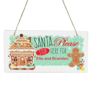 Personalised Gingerbread House Santa Stop Here Wooden Sign