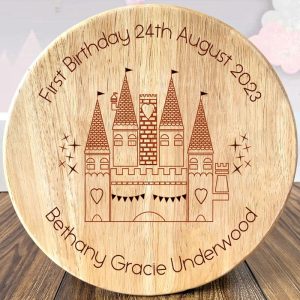Girls First Birthday Gift Personalised Castle Wooden Stool