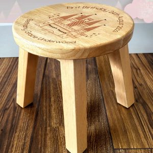 Girls First Birthday Gift Personalised Castle Wooden Stool