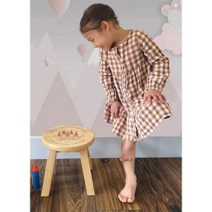 Girls First Birthday Gift Personalised Castle Wooden Stool