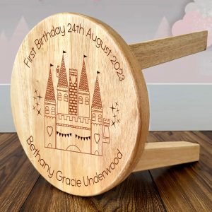 Girls First Birthday Gift Personalised Castle Wooden Stool