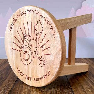 Boy's First Birthday Personalised Tractor Wooden Stool