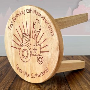 Boy's First Birthday Personalised Tractor Wooden Stool