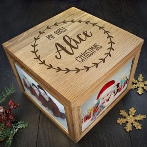 Solid Oak Personalised My First Christmas Photo Memory Box