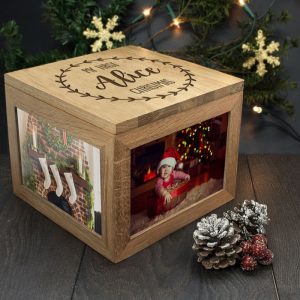Solid Oak Personalised My First Christmas Photo Memory Box