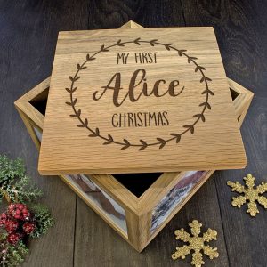 Solid Oak Personalised My First Christmas Photo Memory Box