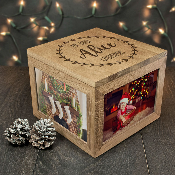 Solid Oak Personalised My First Christmas Photo Memory Box