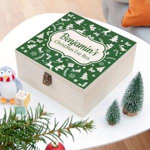 Personalised Christmas Eve Box With Festive Pattern Large