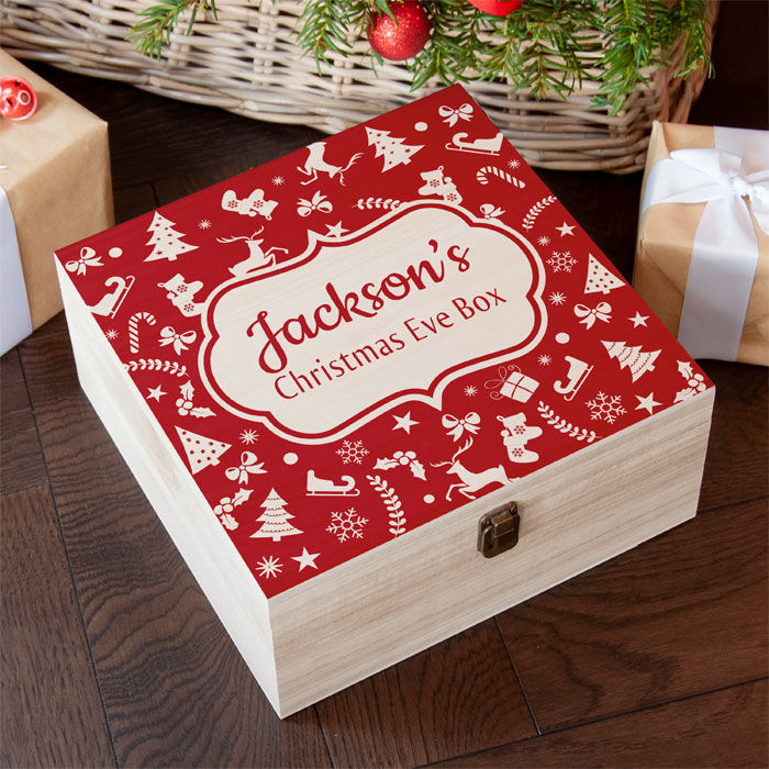 Personalised Christmas Eve Box With Festive Pattern Large