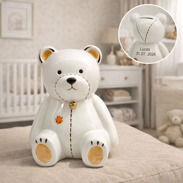 Personalised Teddy Bear Bone China First Money Box