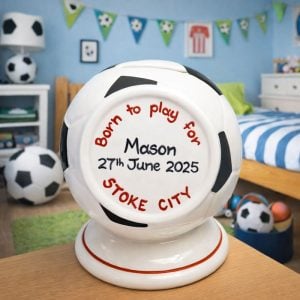 Personalised Boy's Bone China Football Money Box