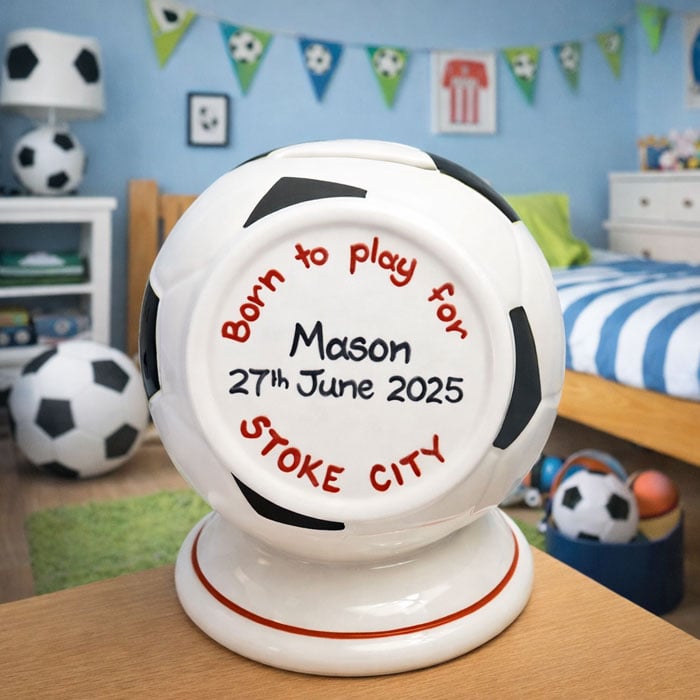 Personalised Boy's Bone China Football Money Box
