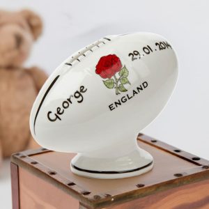Boy's Personalised Bone China Rugby Ball Money Box