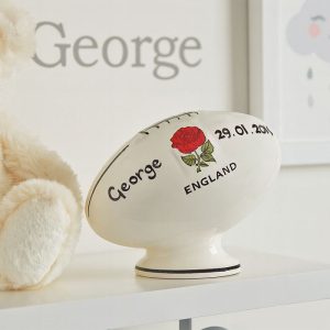 Boy's Personalised Bone China Rugby Ball Money Box
