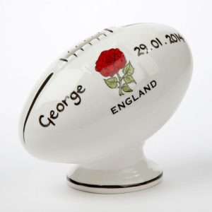 Boy's Personalised Bone China Rugby Ball Money Box