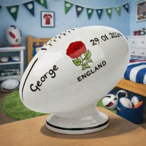 Boy's Personalised Bone China Rugby Ball Money Box