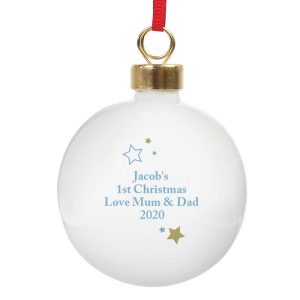Personalised Gold and Blue Stars My 1st Christmas Bauble