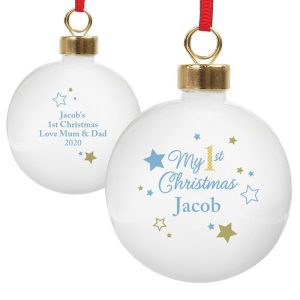 Personalised Gold and Blue Stars My 1st Christmas Bauble