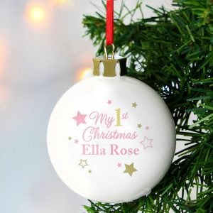 Baby Girl Personalised My 1st Christmas Bauble Pink