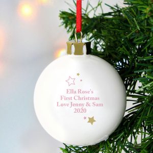 Baby Girl Personalised My 1st Christmas Bauble Pink