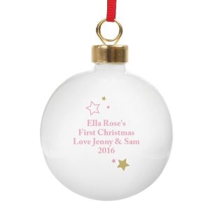 Baby Girl Personalised My 1st Christmas Bauble Pink
