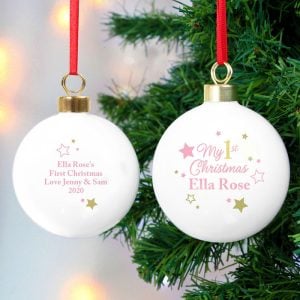 Baby Girl Personalised My 1st Christmas Bauble Pink