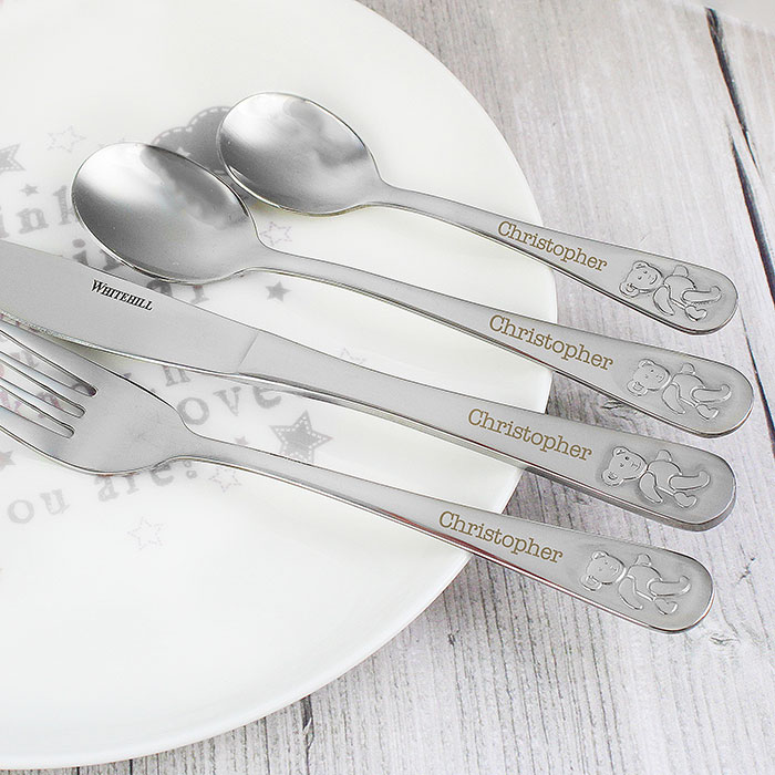 Personalised Teddy 4 Piece Stainless Steel Cutlery Set