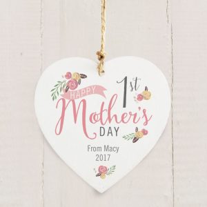 Personalised Floral Bouquet 1st Mothers Day Wooden Heart