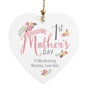 Personalised Floral Bouquet 1st Mothers Day Wooden Heart