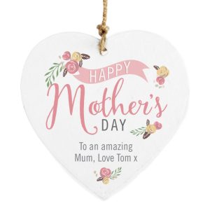 Personalised Floral Bouquet Mothers Day Wooden Heart