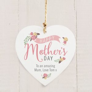 Personalised Floral Bouquet Mothers Day Wooden Heart