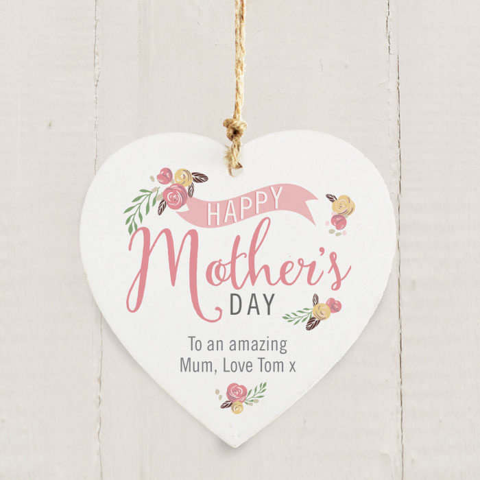 Personalised Floral Bouquet Mothers Day Wooden Heart