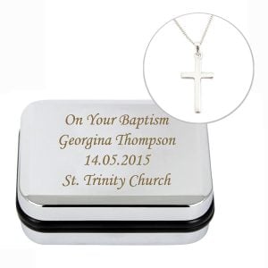 Personalised Box & Silver Plated Cross Necklace 16 inch