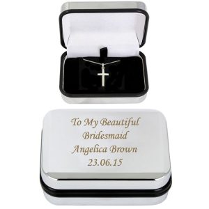 Personalised Box & Silver Plated Cross Necklace 16 inch