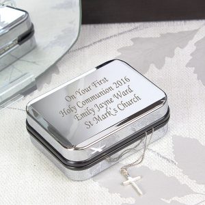 Personalised Box & Silver Plated Cross Necklace 16 inch