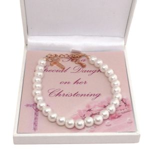 Preciosa Pearl & Rose Gold Christening Bracelet