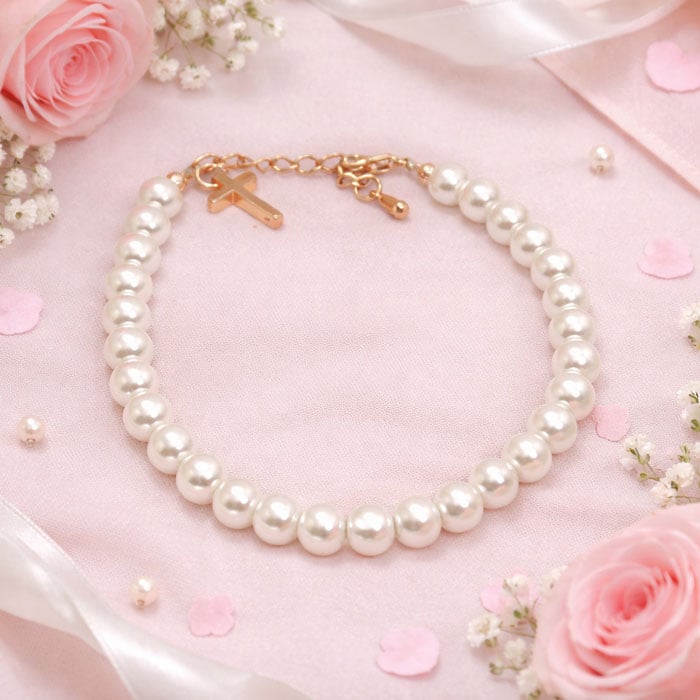Preciosa Pearl & Rose Gold Christening Bracelet
