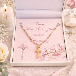 Rose Gold Plated Cross Pendant Christening Necklace