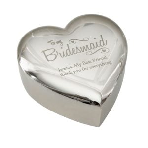Personalised Bridesmaid Swirls and Hearts Silver Trinket Box