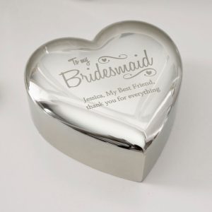 Personalised Bridesmaid Swirls and Hearts Silver Trinket Box