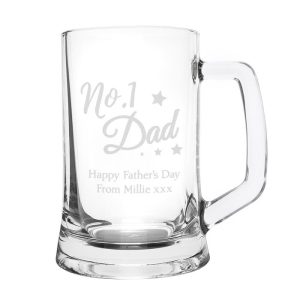 Personalised No.1 Dad Glass Pint Stern Beer Tankard